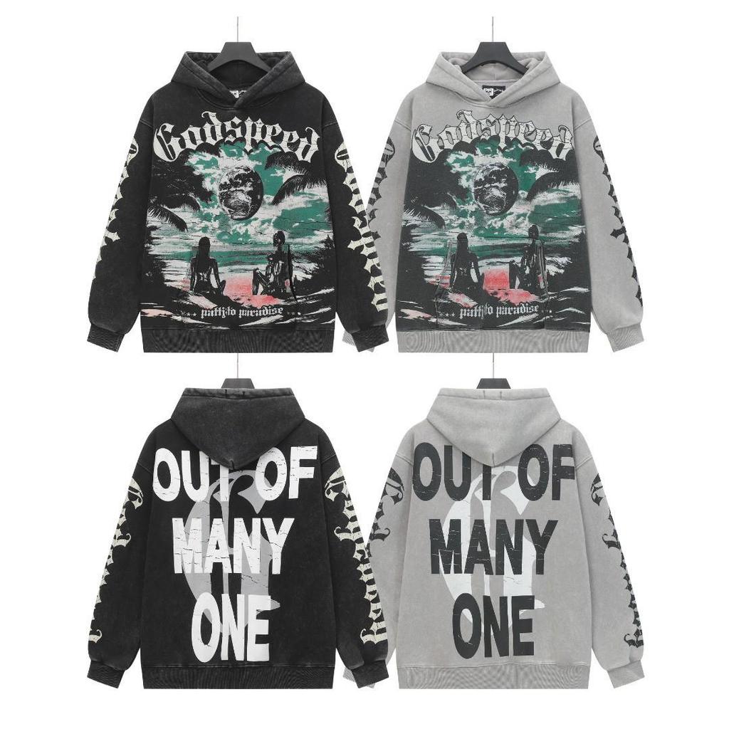 Godspeed Retro Amerikansk Rock Huvtröja (Finns i tvättad bomull eller med fleecefoder)