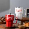 Coke Straw Cup High Value Ceramic Cup Large Capacity Water Cup Couple Mug Office Coffee Cup Portable