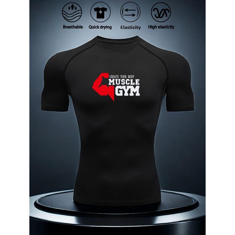 Mens White Compression Short Sleeve T-Shirt Red 4 Muscle Gym Graphic Quick Dry High Elasticity Breathable Workout And Athletic Top