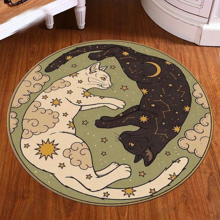 

Yin and Yang Cat Round Carpet for Living Room Bedroom Decoration Non Slip Children s Room Crawling Floor Mat Popular Circle Rug 40x40cm