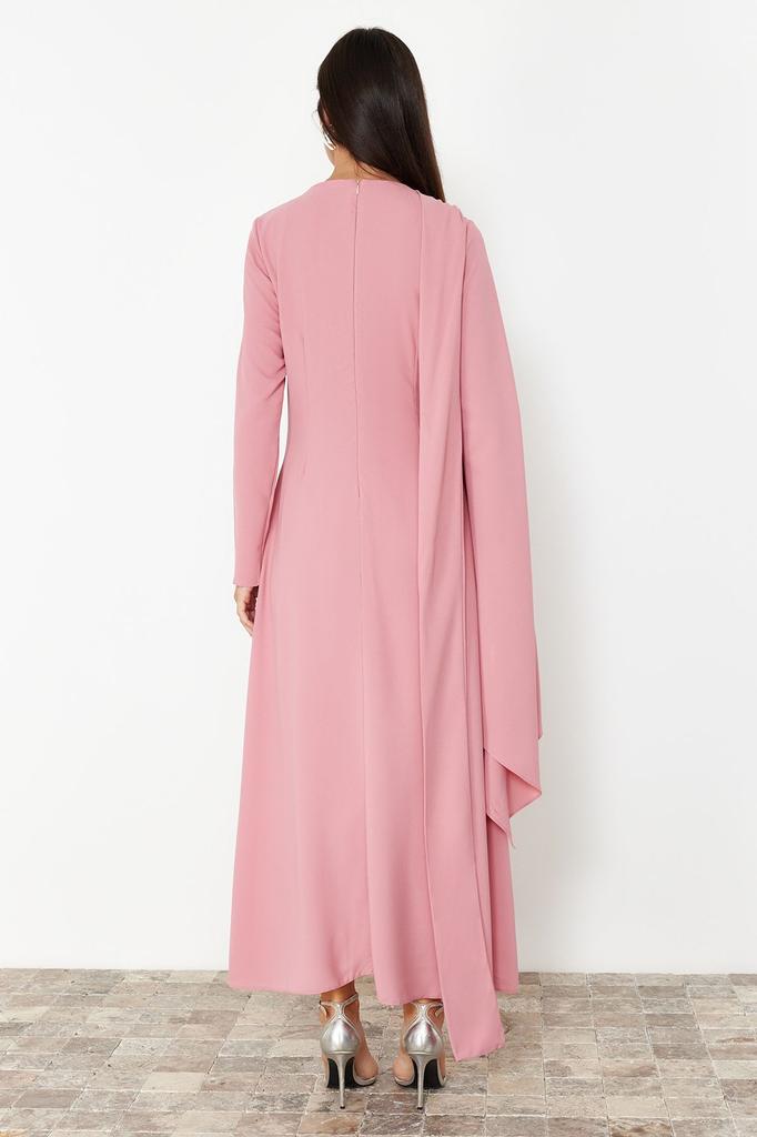 Women's Fashion Navy Blue Shawl Detailed Evening Dress Unlined Dress