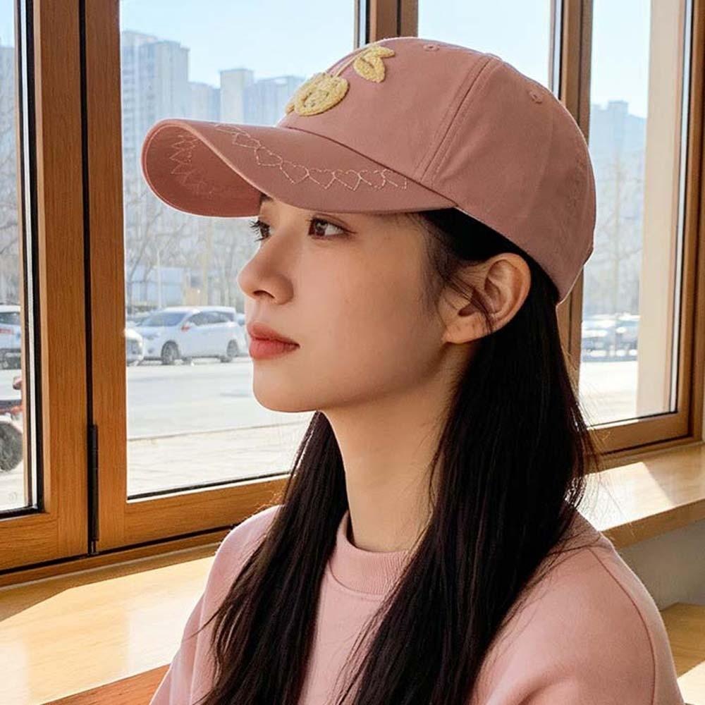 Korean Style Cherry Baseball Cap Sunscreen Sunshade Casquette Embroidered Peaked Hat Sports