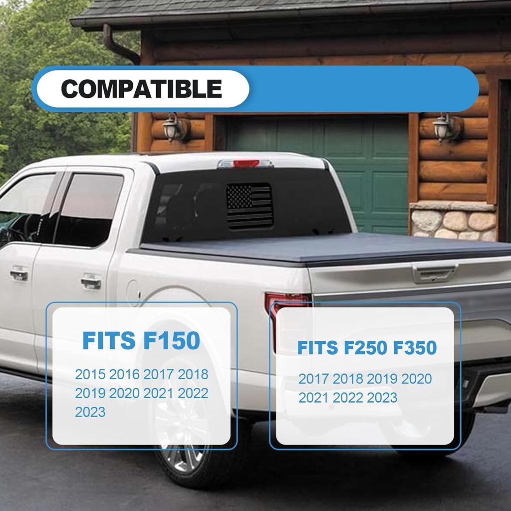 Back Sliding Window n US Flag Vinyl Decal, Auto Styling Compatible with Ford F150 F250 F350 2015  , Rear Middle Window n Flag Decal (Black Line)