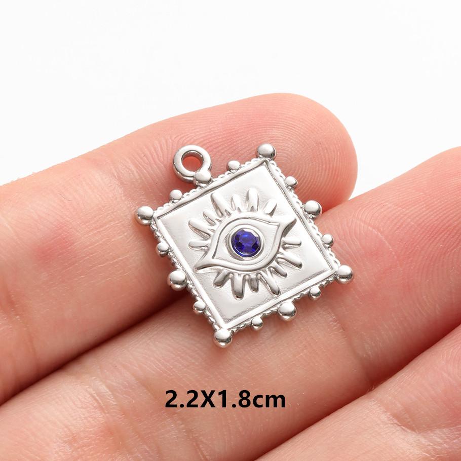 6pcs Evil Blue Eye Charm Dark Blue Heart Moon Eyes Pendant Rhinestone Stainless Steel Charm For Jewelry Making Necklace Keychain