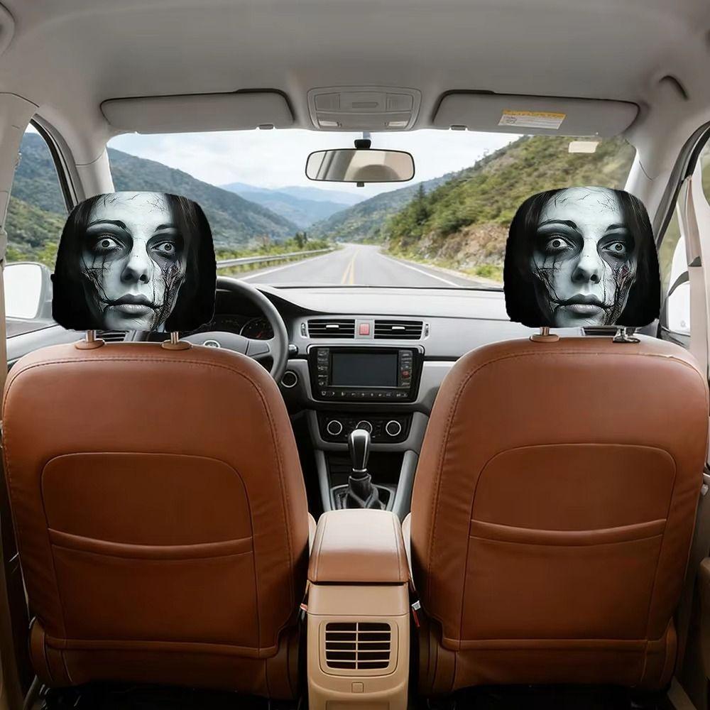 Exaggerated Car Headrest Covers Funny Face Expressions Cool Decorations Car Pillowcase Stain-Proof Oil-Proof Soft Comfortable