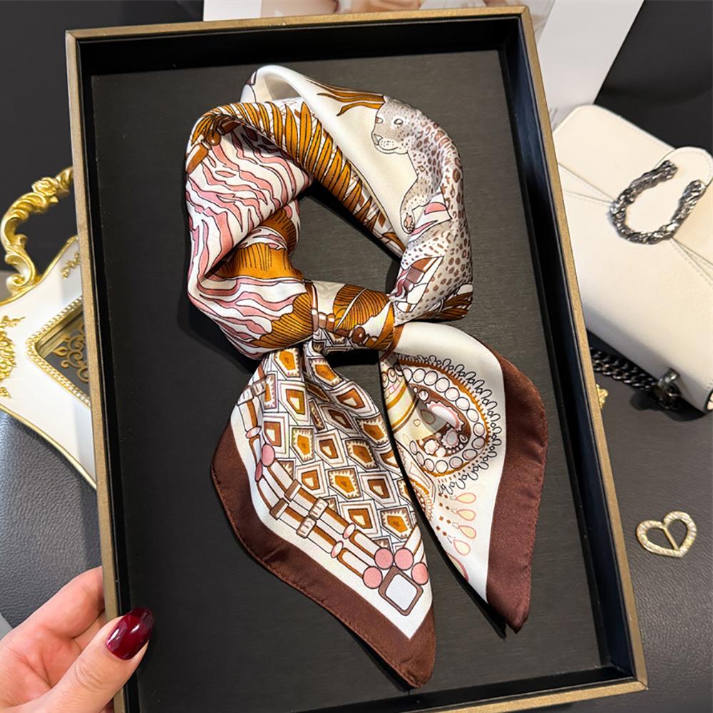 Luxury Fashion Print Square Scarf Women Soft Satin Scarves Bandana Hijab Neckerchief Shawl Kerchief Hair Band Foulard Lady