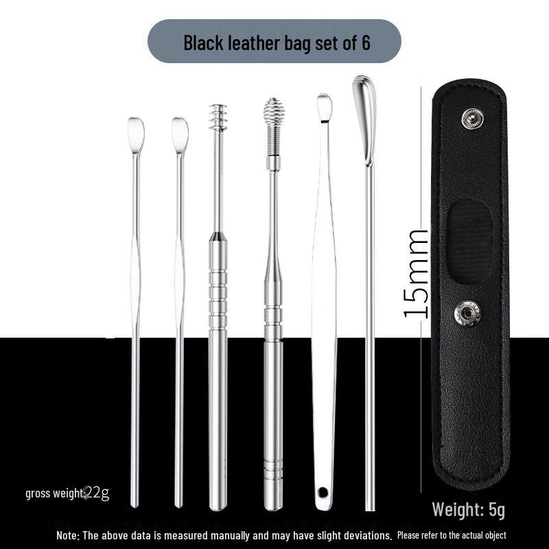 6-Piece Spiral Ear Cleaner Set with Black Leather Pouch