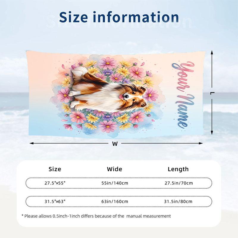 Dog Theme Beach Towel Personalized Custom Name & Text Soft Quick Dry Beach Towel for Swimming Travel