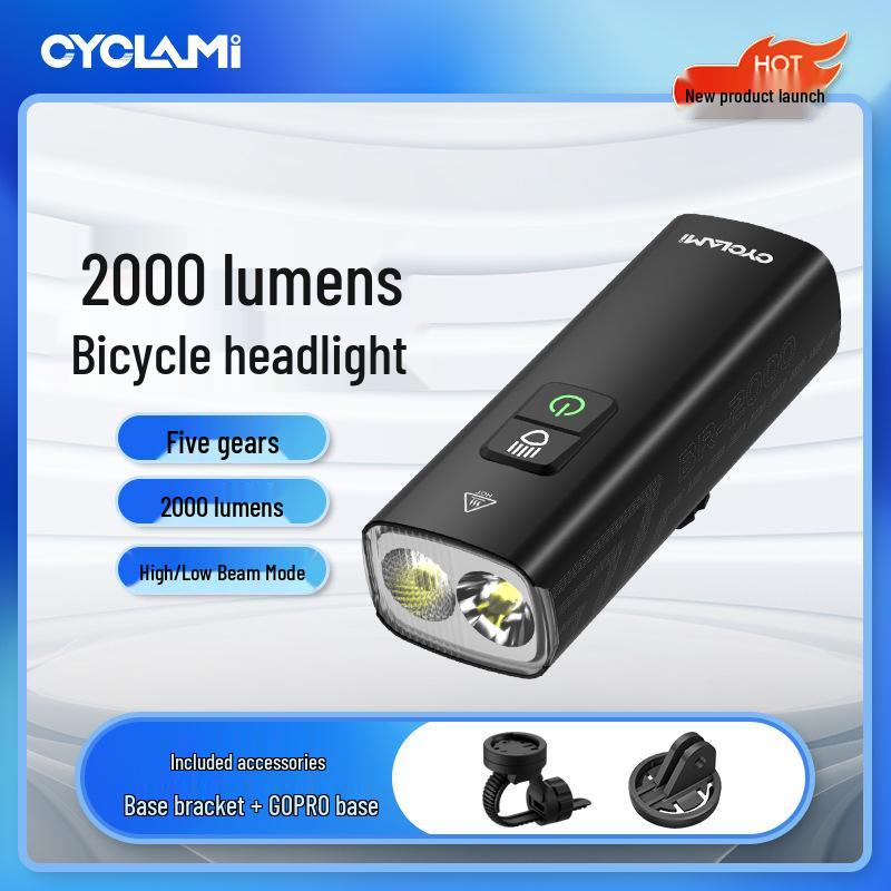 High-Brightness Waterproof Mountain Bike Front Light with Flash and Safety Warning