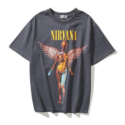 Hip Hop Rock Band Loose Retro Puro Algodão Em Torno Do Pescoço Camisa De Manga Curta Camisetas Masculinas