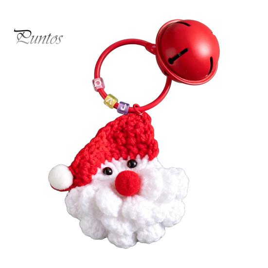 Santa Claus Key Ring Yarn Crochet Christmas Keychain with Bell, Handmade Tree Hat Glove Wreath Small Holiday Keepsake Pendant, Bag Charm Accessory for