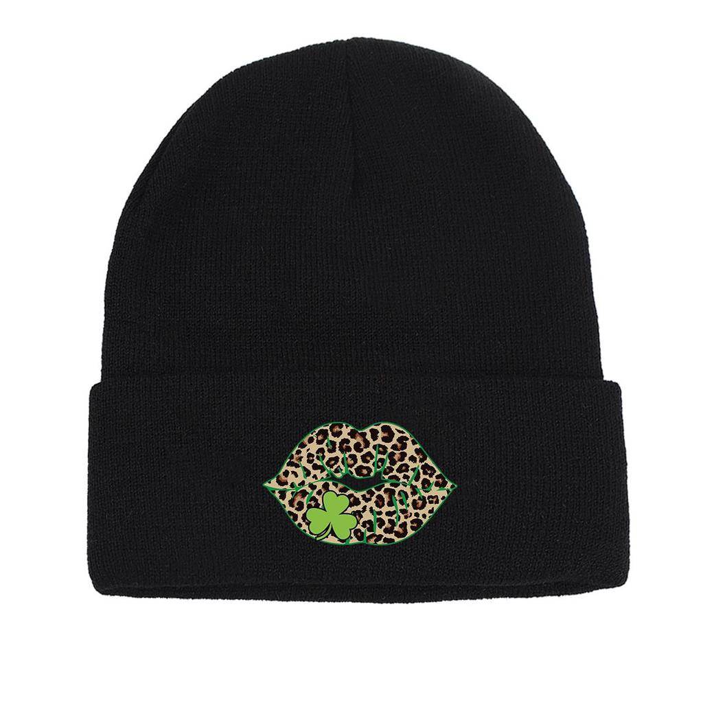 Shamrock Lips Warm Knitted Hat Beanie, St. Patrick's Day Man Cap Versatile Thermal Sporting Bobble Hat Knit Cap Beanie