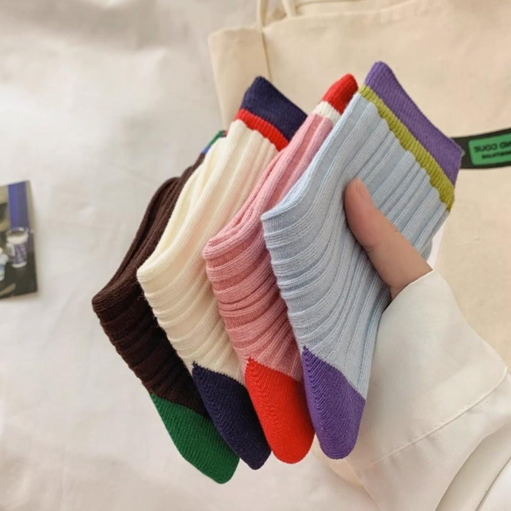 A Pair Soft Mid Tube Socks Stripes Long Socks Durable Womens Crew Socks  for Women