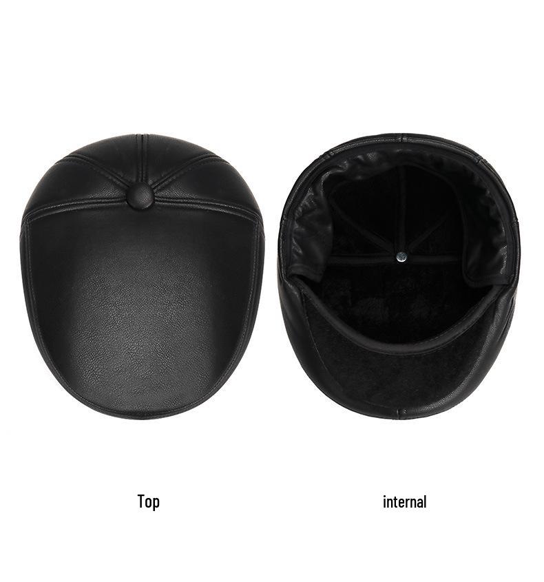 Men's Autumn-Winter Velvet-Lined PU Duckbill Cap with Ear Protection for Elderly