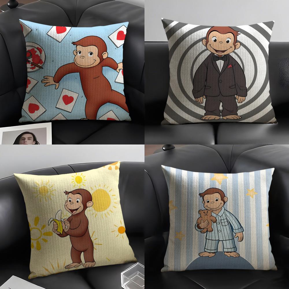CCurious GGeorge Cartoon Cushion Cover Natural Linen Organic Fabric DoubleSided Printing Sofa Home Decor Gift Pillow Case