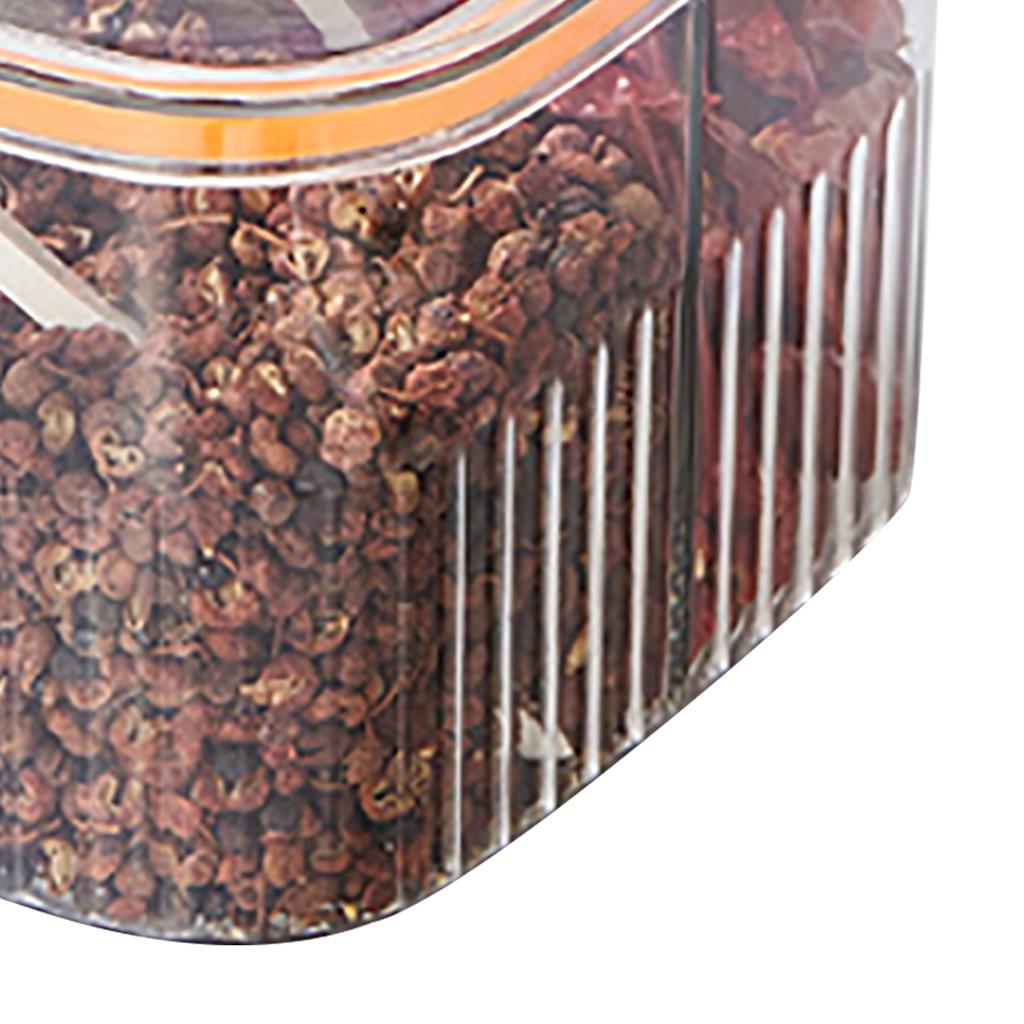 4 Grid Clear Seasoning Box Kitchen Spice Pot Condiments Storage Container with Cover and Spoon Transparent and Orange