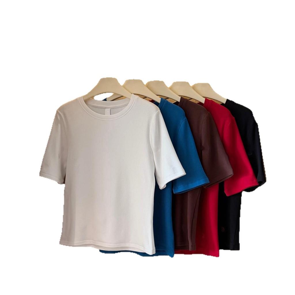 Spring 2026 Women's Round Neck Embroidered Solid T-shirt - Comfortable Base Layer Top