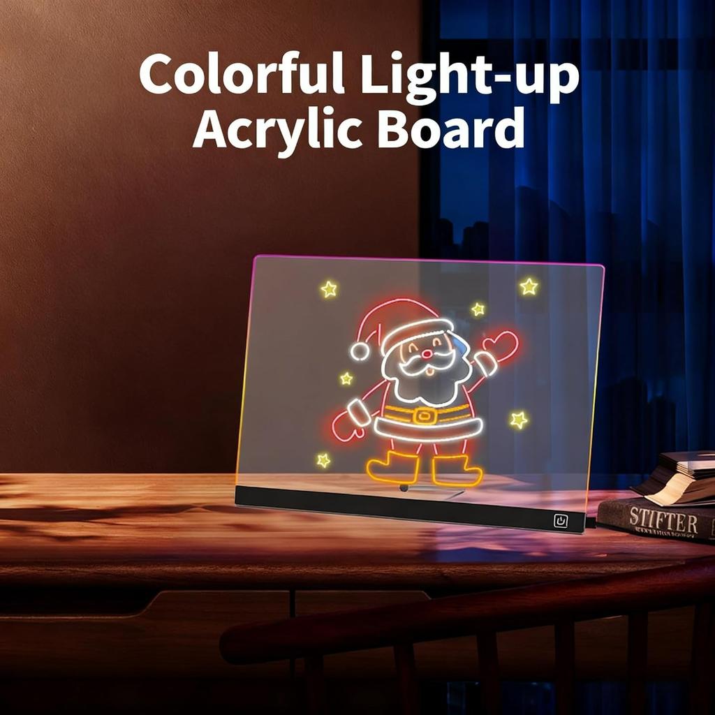 Led Note Board with Colors Acrylic Set Glowing Desktop Sign Letter Memo Painting Manual Multiple Light Colors for Classroom Home Decor Office Gift