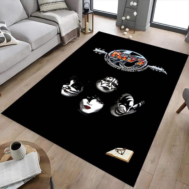 1pc KISS band Home Office, Durable Polyester Floor Mat with Easy, Office Decor, Urban Style, Nonslip Backing, Highquality Fabric