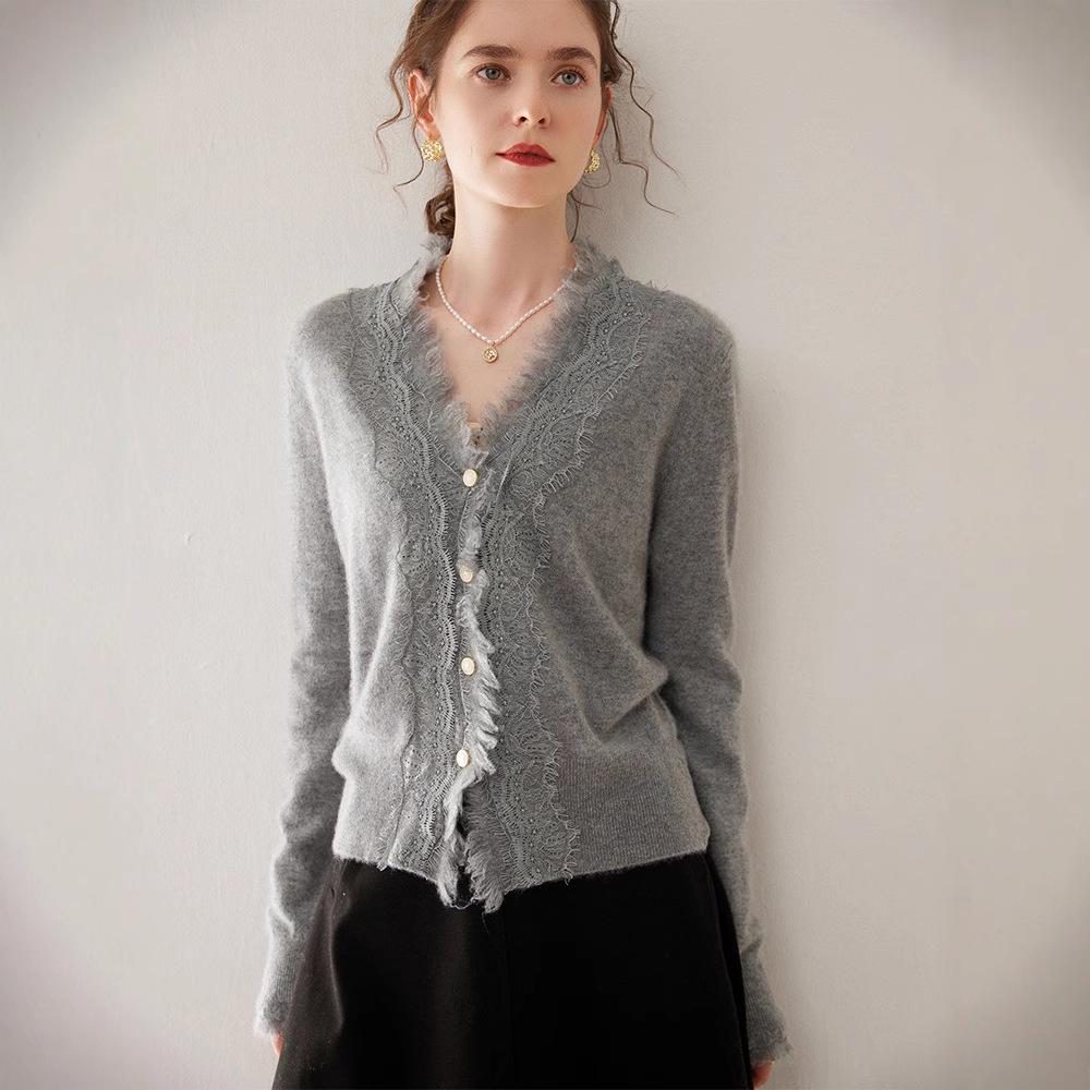 Women's V-neck Tassel Cashmere Knit Cardigan – Versatile Slimming Fashion with Long Sleeves, Loose Fit, and Soft Design.