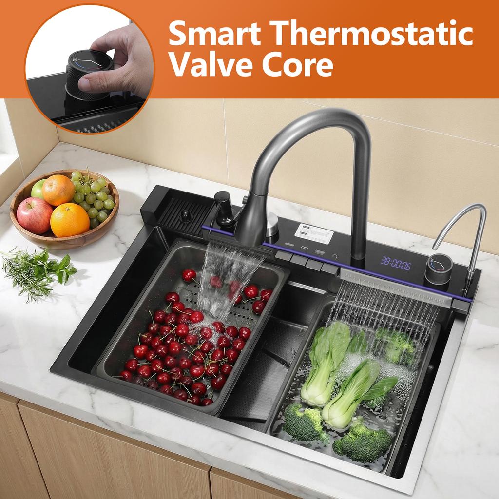 Kitchen Sink Stainless Steel Workstation Sink Pop-Up Swivel Faucet Fast Drain & Anti-Clog Topmount Single Bowl with Accessories