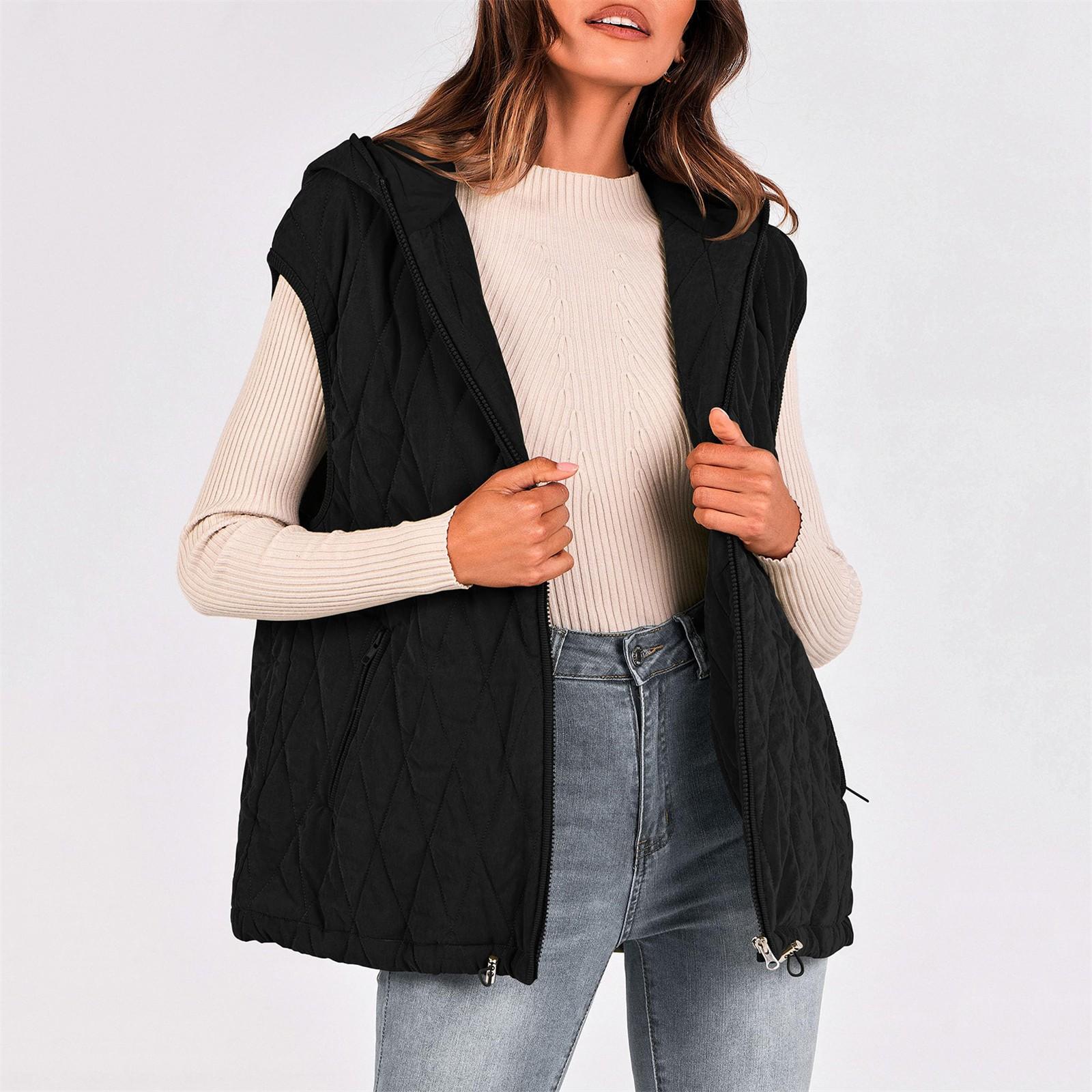 

Women s Winter Tank Top Sleeveless Lightweight Stand Collar Zip Solid Quilted Vest XL чёрный