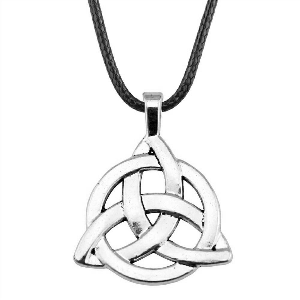 Triquetra Celtic Knot Pendant Necklace Wiccan Occult Protection Jewelry With 45cm Leather Chain