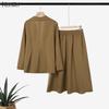 ZANZEA Womens Cardigan Blazer Blouse and Long Skirts Fashion Two Piece Suit Sets