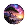 Coastal Ancient Wood Starry Sky Fantasy Pattern Tire Cover, Polyester Material, Nature And Cosmos Fusion Decorative Cover, Outdo