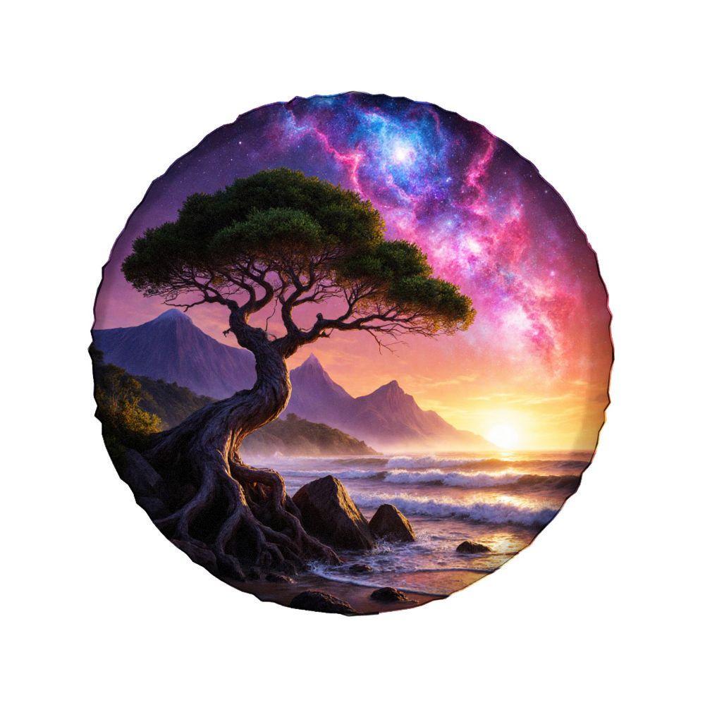 Coastal Ancient Wood Starry Sky Fantasy Pattern Tire Cover, Polyester Material, Nature And Cosmos Fusion Decorative Cover, Outdo