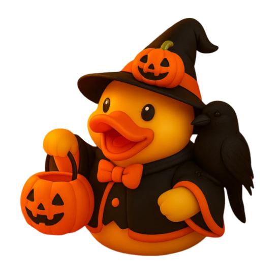 

Хэллоуин Украшение Утка в шляпе ведьмы Ведро для конфет в виде тыквы Стайлинг Смола Статуэтка на Хэллоуин Декор дома с привидениями Duck