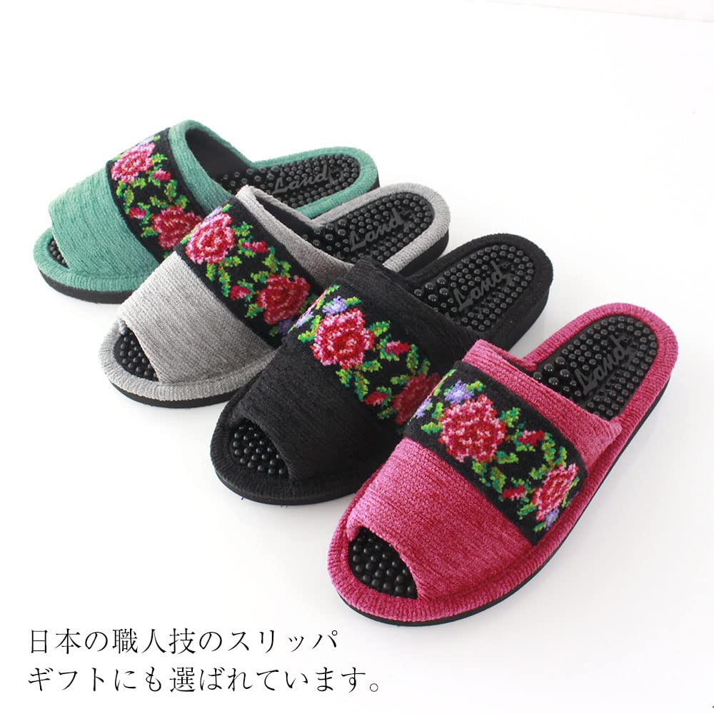 Gewebte Gesundheit Made in Health Rose [Chenilleband] Sandalen, Japan, Schwarz, Hausschuhe, (Rosa)