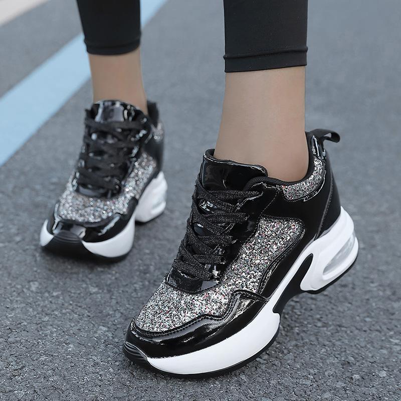 Women’s Platform Sneakers Casual Black Gold Silver Height Increase Girls Sneakers Plus Size Women’s Elevator Sport Shoes