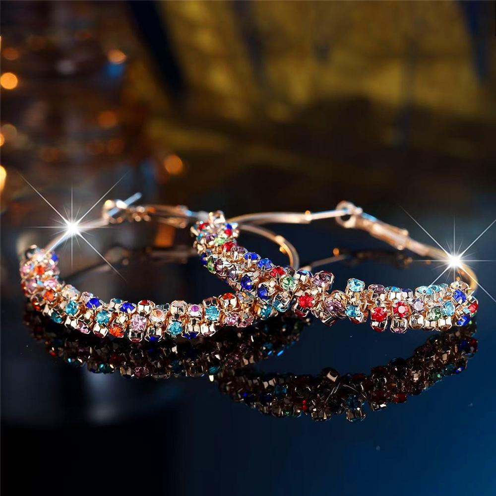 Charm Female Smll Rainbow Round Zircon Stone Hoop Earrings Fashion Gold Color Wedding Jewelry For Women