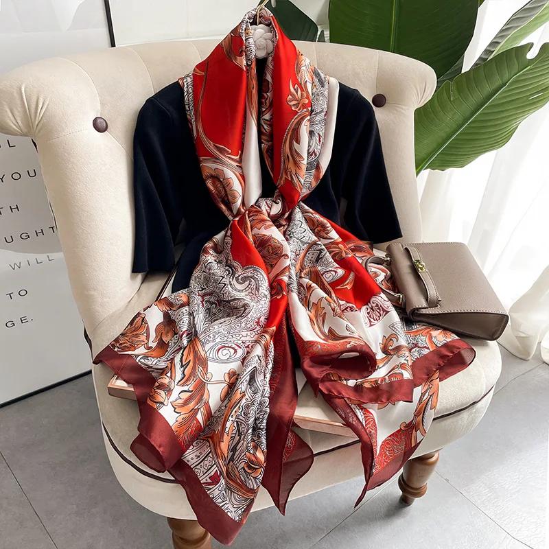 180*90cm Luxury Brand Ladies Spring Summer Long Silk Scarf Shawl Digital Painted Shawl Gogh Oil Painting Lady foulard bandanna