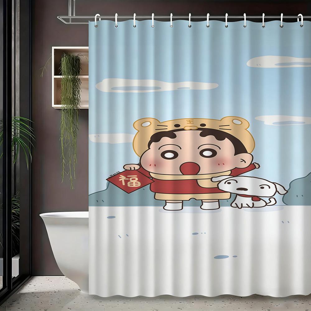 

Crayon Shin-Chan & Friends Adventure On Rocks 2D Print Waterproof Shower Curtain, Blue Night Anime Bathroom Decor With Hooks W60H190(CM)-1 Pcs