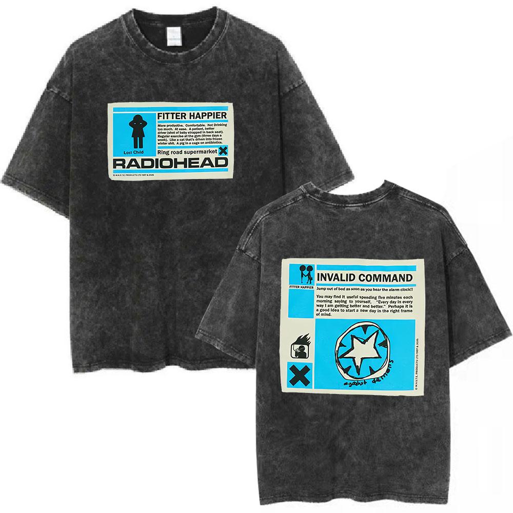 Vintage Washed Radiohead Semaphore Rock Band T-shirt Men  Clothing Fashion Hip Hop Gothic T Shirts Cotton Casual T-shirts