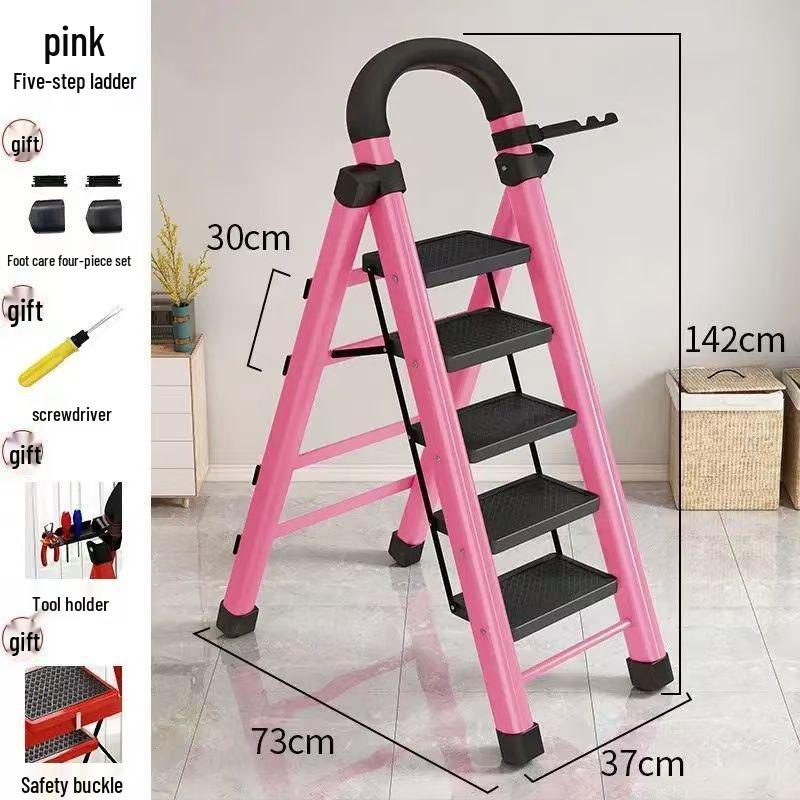 Multi-Functional Telescopic A-Frame Folding Ladder - Thick Carbon Steel Step Ladder for Indoor Use
