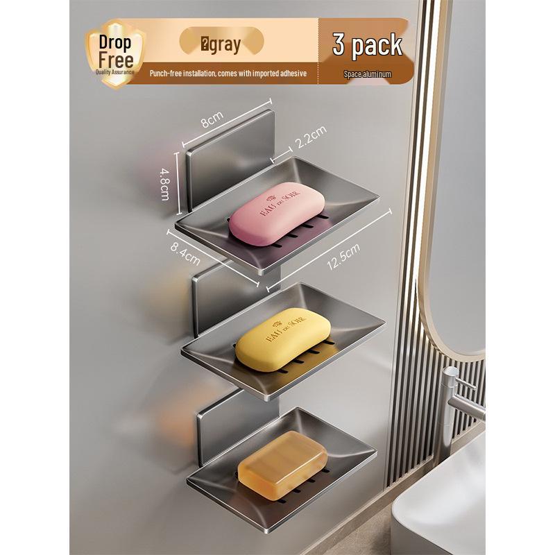 Gun Gray Aluminum Wall-Mounted Soap Dish - Creative, Punch-Free Draining Holder for Bathroom Storage