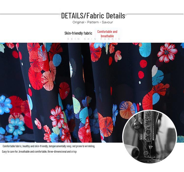 Women's Elegant Waist-Cinching Summer Chiffon Dress - Short-Sleeve, Two-Piece Look with Printed Design