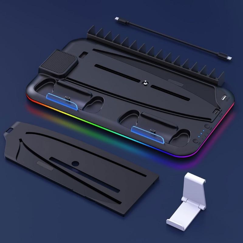 Charging Station with Headset Holder 3 Speed Adjustable Cooling Fan for Slim Controller Charger Stand Charging Dock