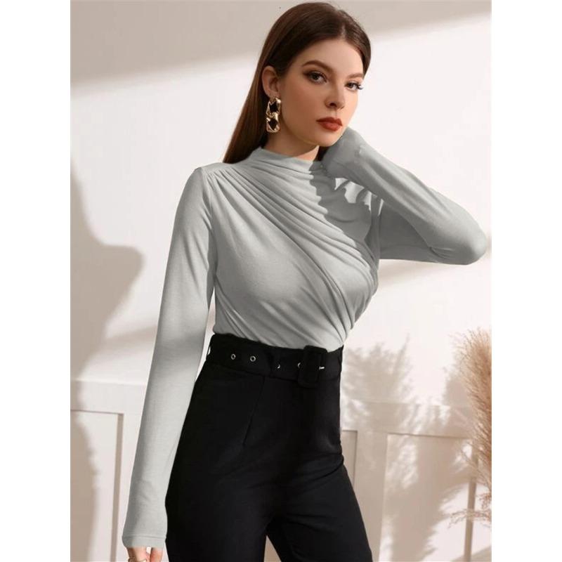 BITCED Women's Fashion Casual Solid Color Print Long Sleeve Blouses & Shirts