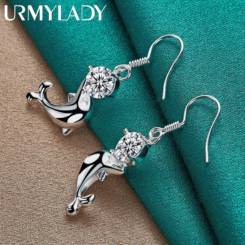 925 Sterling Silver Dolphin Zircon Earrings Fashion Jewelry