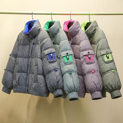 Fashionable Loose Short Women's Cotton Jacket Winter Korean Style Grid Cotton Coat