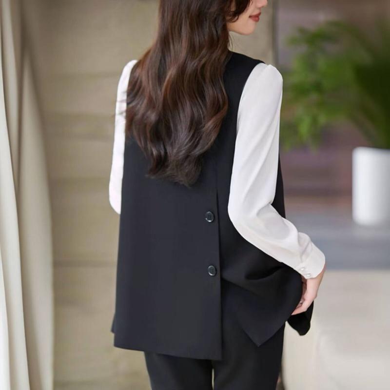 

Женский жилет в корейском стиле, модный повседневный пиджак на весну и осень с разрезом сзади M чёрный