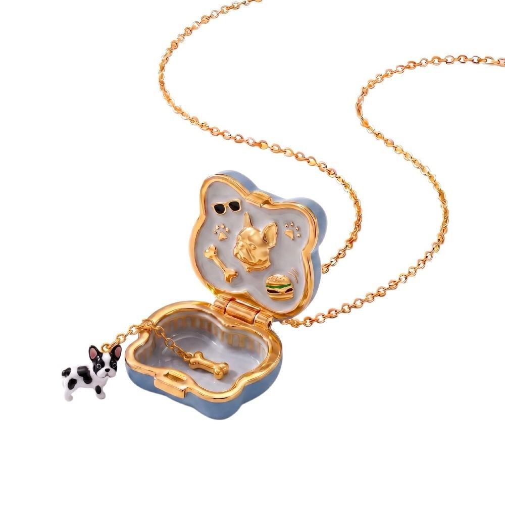 Oil Coating Openable Pendant Necklace Enamel Craft Enamel Dog Necklace Teen Girls Jewelry