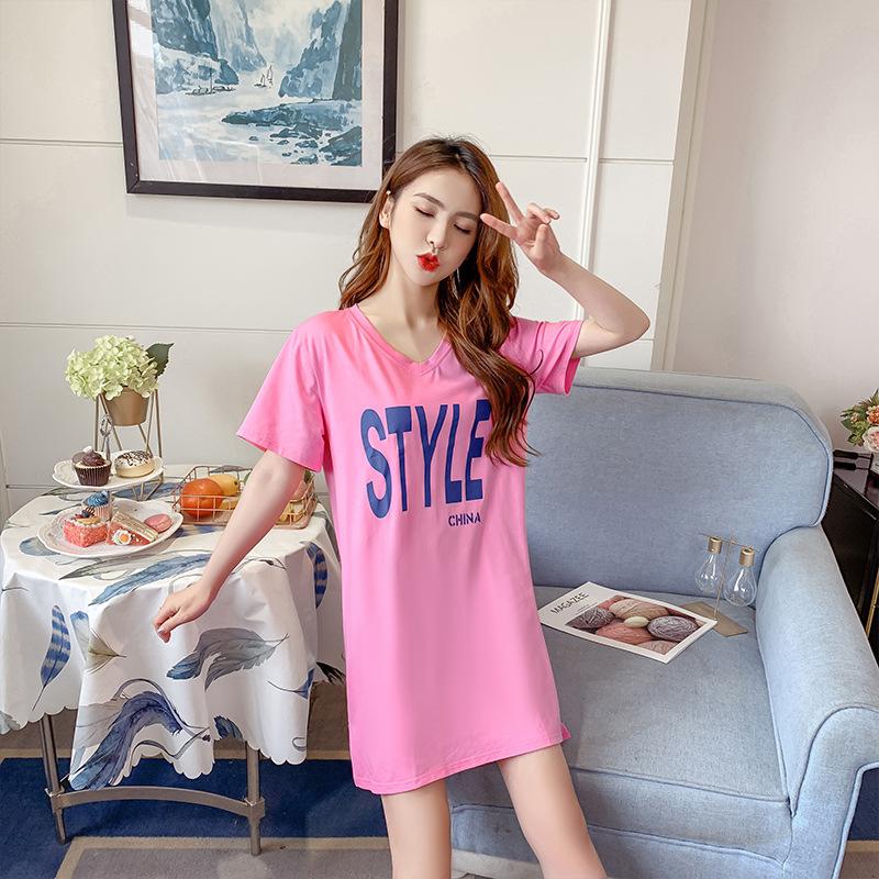 

Summer New Small V-neck Short-sleeved Medium and Long T-shirt Skirt Loose Hollow Backless Dress XXL