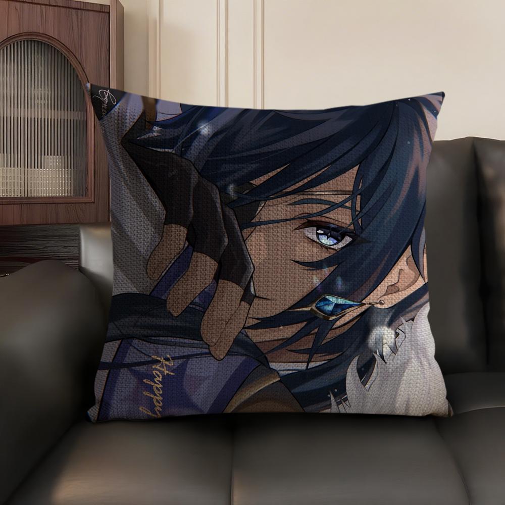 Kaeya Cute Genshin Impact Cushion Cover Natural Linen Organic Fabric Double-Sided Printing Sofa Home Decor Gift Pillow Case