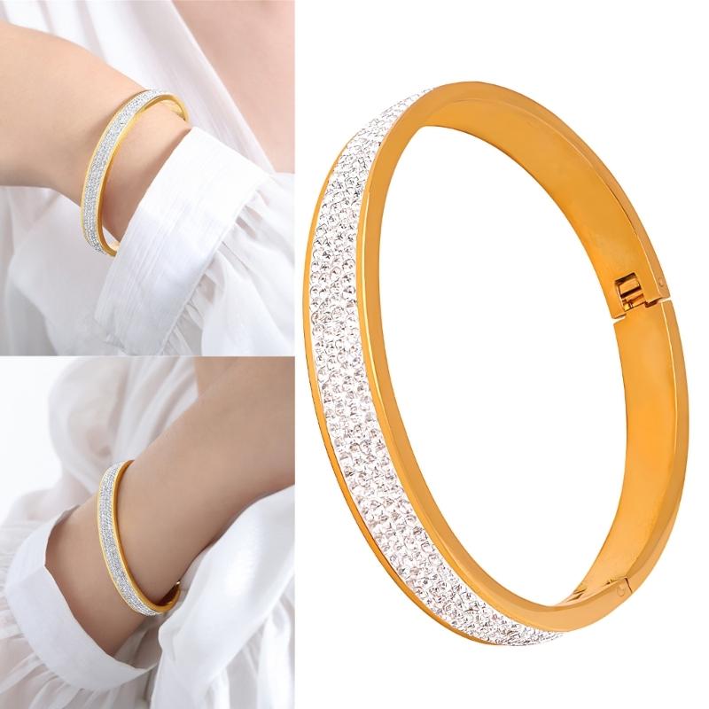 Royal Style Steel Bracelet Featuring Geometric Circle And Sparkling Mud Diamonds Spring Clasp Bangle