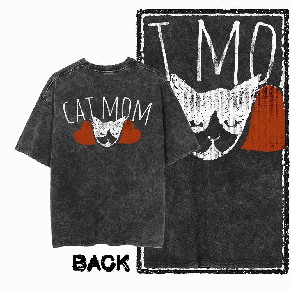 G Back Print Acid Washed Cotton oneck Cat Graphic Unisex Tshirt Streetwear Big Size Cool Vintage Unisexs Tee Tshirt